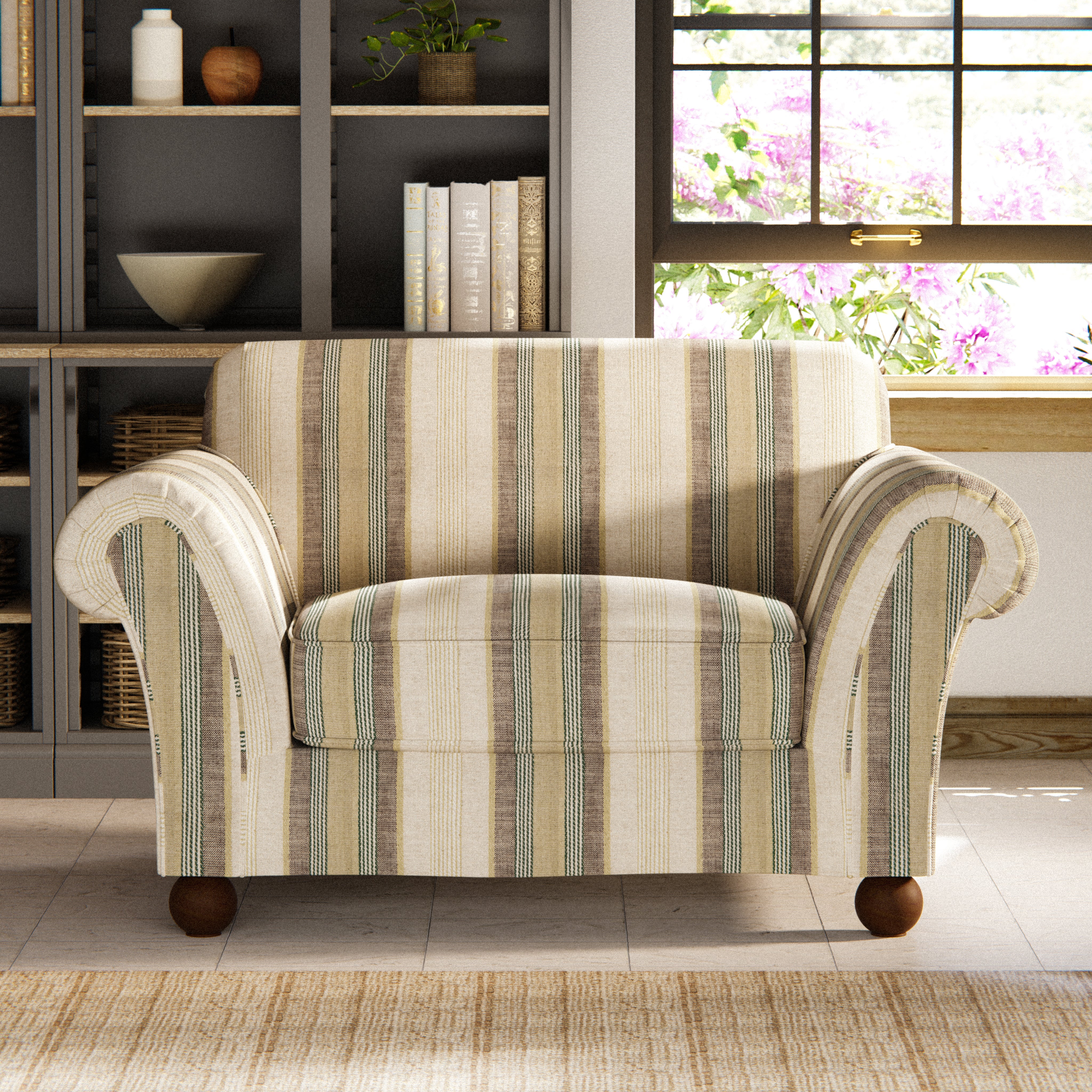 Angus Striped Linen Snuggle Chair Angus Green Stripe