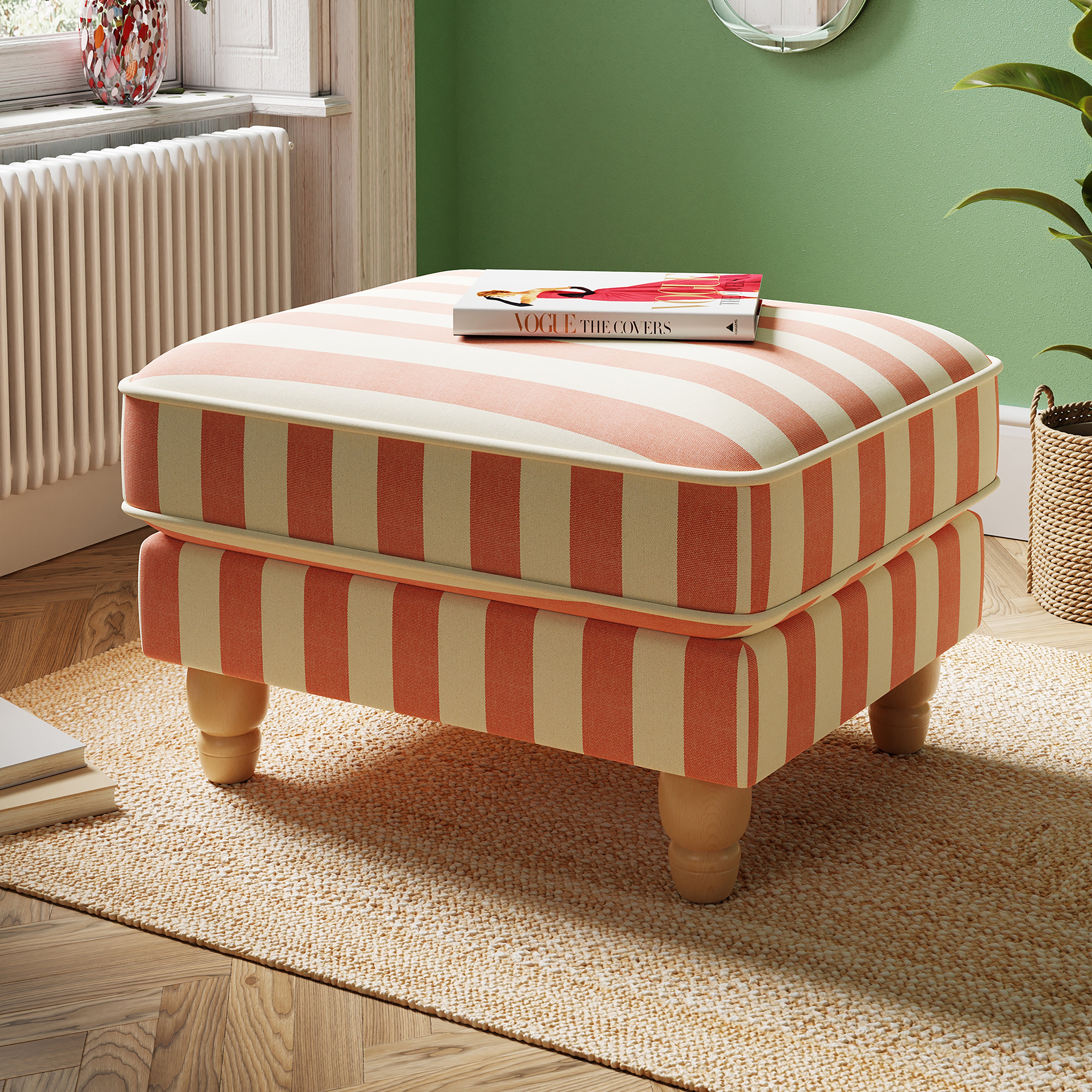 Beatrice Woven Stripe Footstool Coral