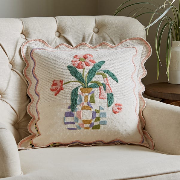 Floral Vase Embroidered Cushion, 43x43 image 1 of 6