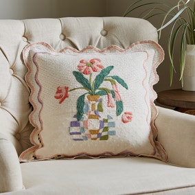 Floral Vase Embroidered Cushion, 43x43