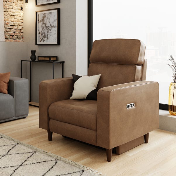 Zoe Faux Leather Power Recliner Armchair, Mocha image 1 of 10