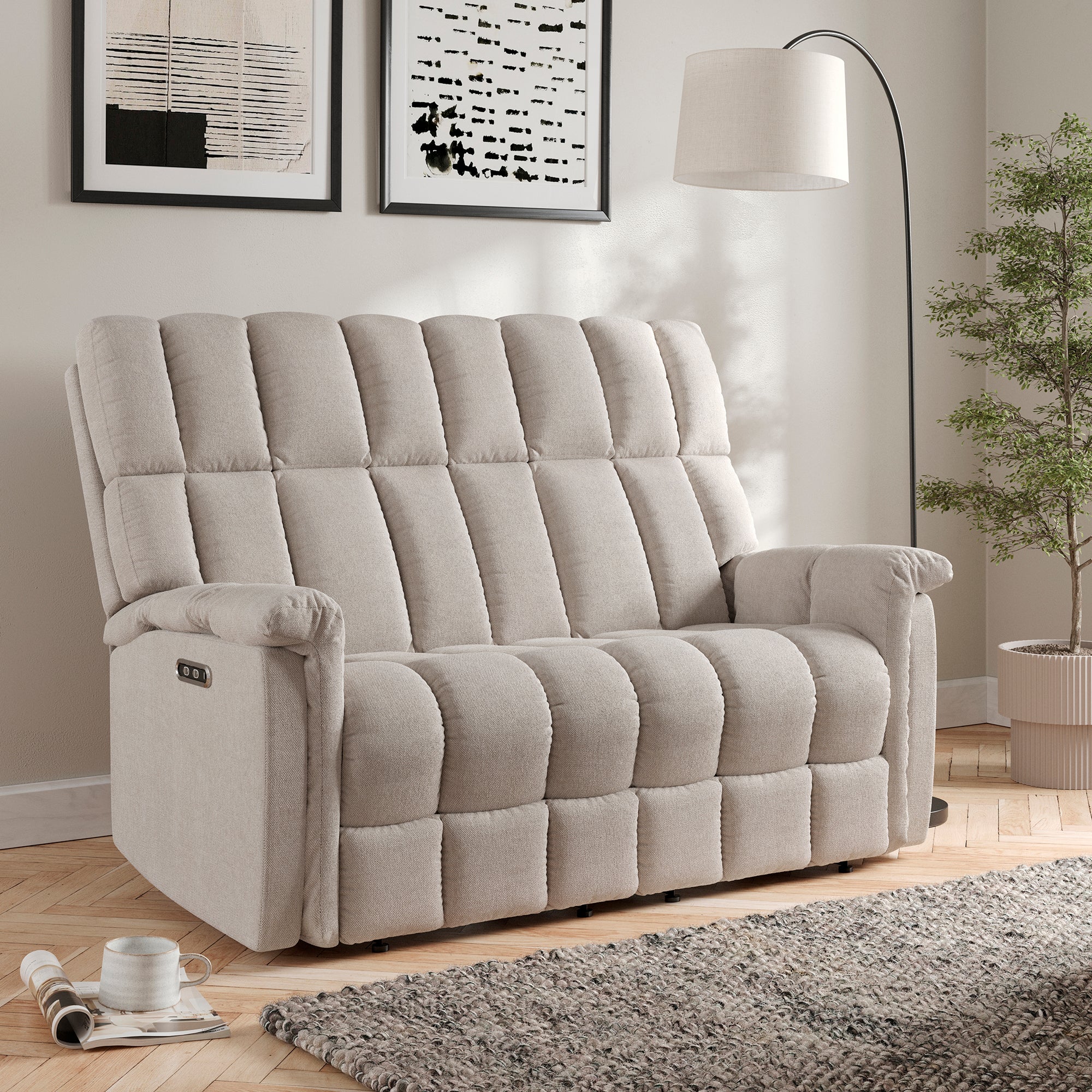 Spencer Chenille Power Recliner 2 Seater Sofa Natural Natural