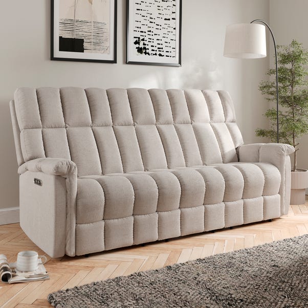 Spencer Chenille Power Recliner 3 Seater Sofa, Natural image 1 of 8