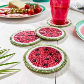 Bead Embroidered Watermelon Coaster