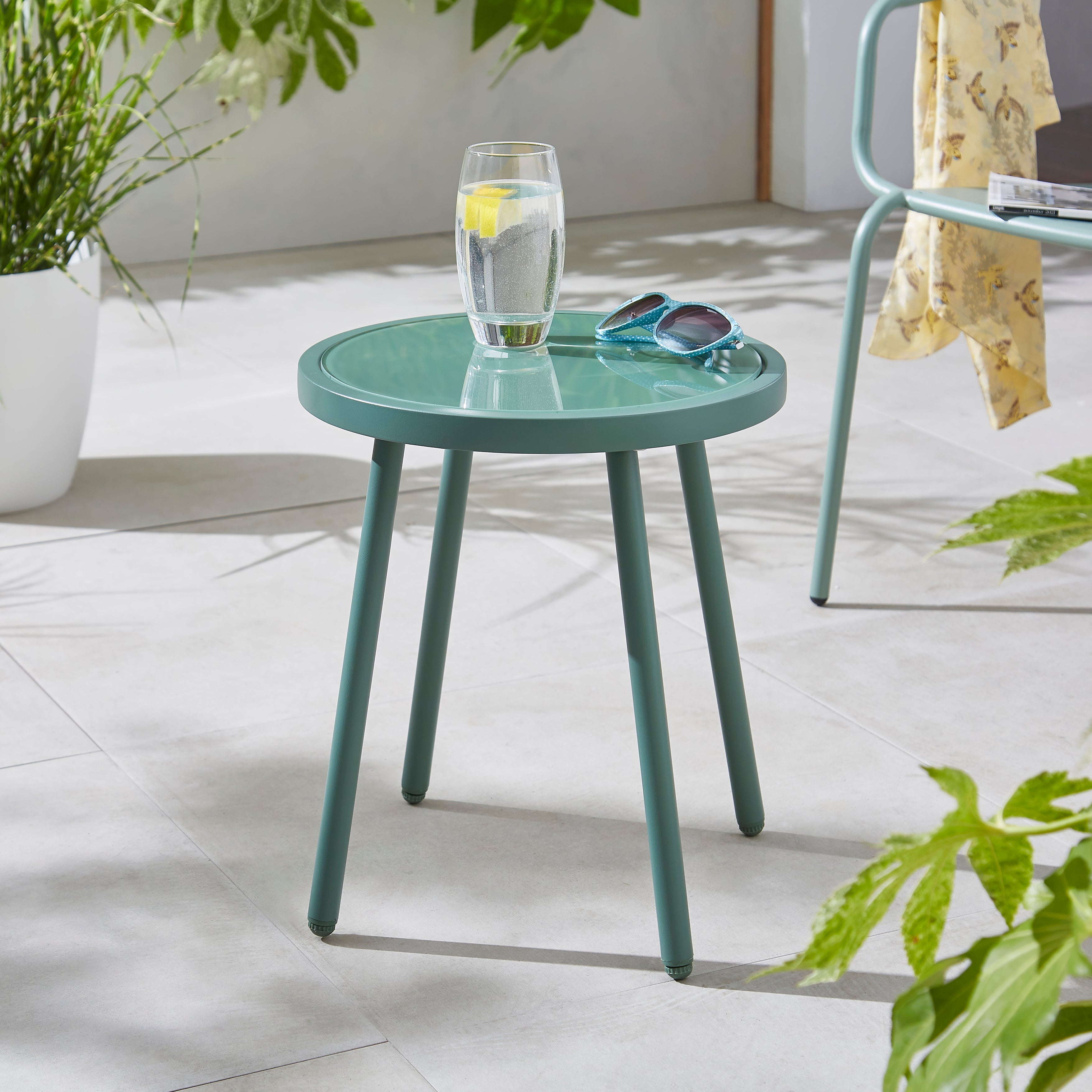 Small Green Glass Bistro Table