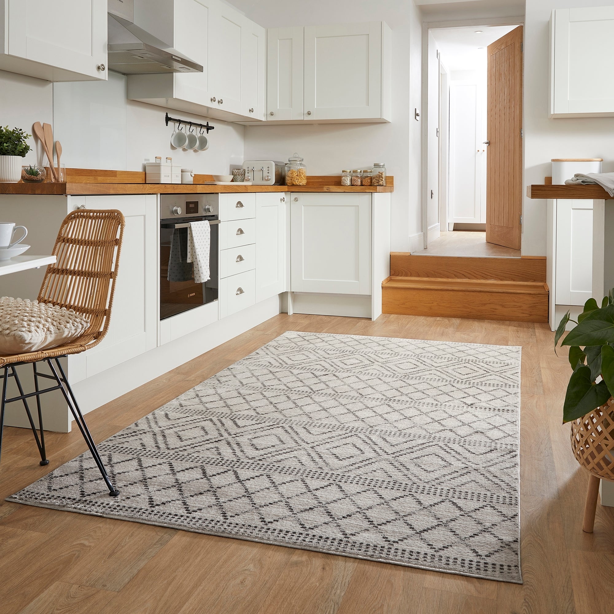 Sadie Patterned Washable Rug Millie Monochrome