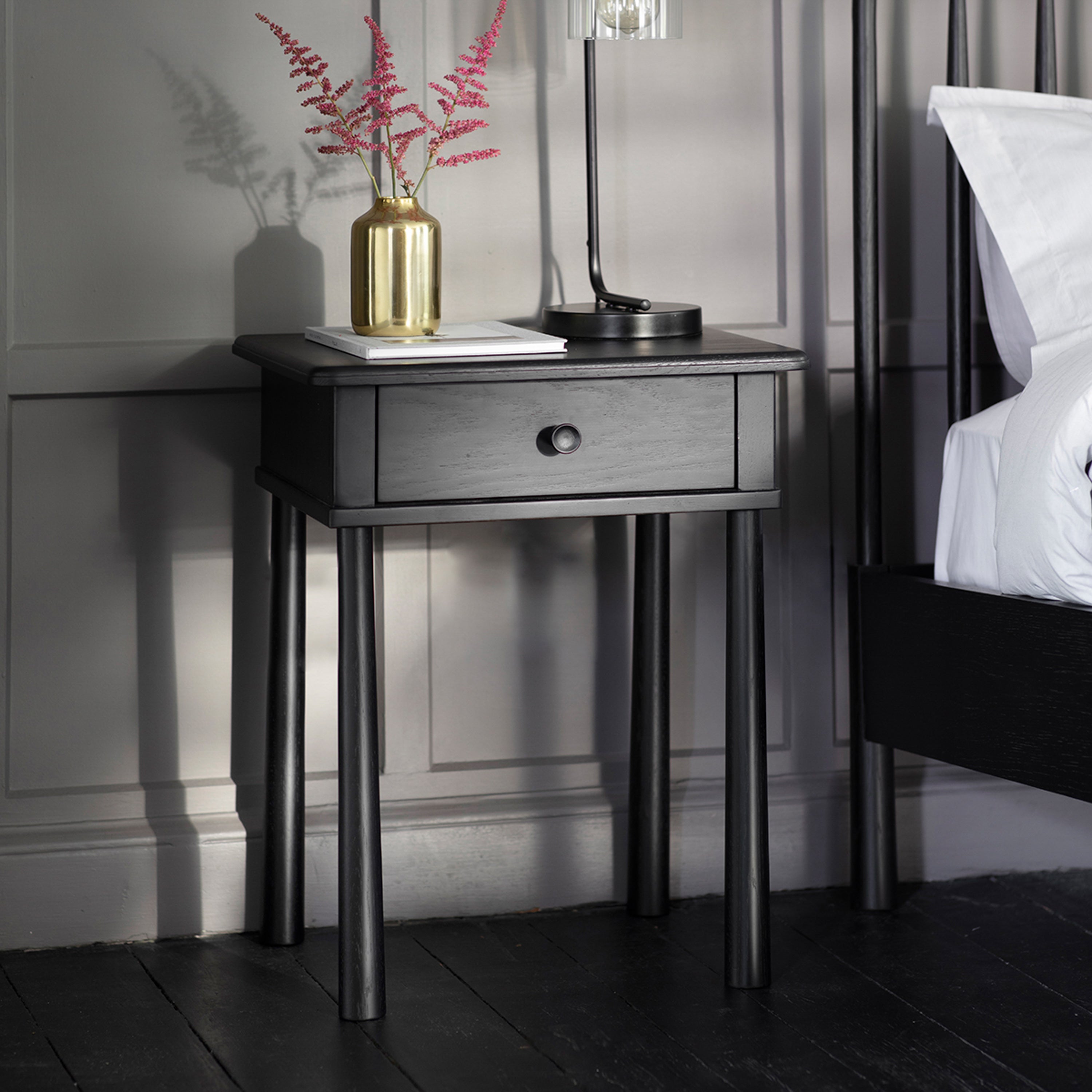 Photos - Coffee Table Waverly 1 Drawer Bedside Table Black 