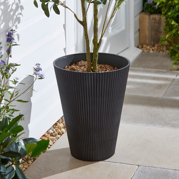 Black Vertical Ribbed Tapered Plant Pot image 1 of 2