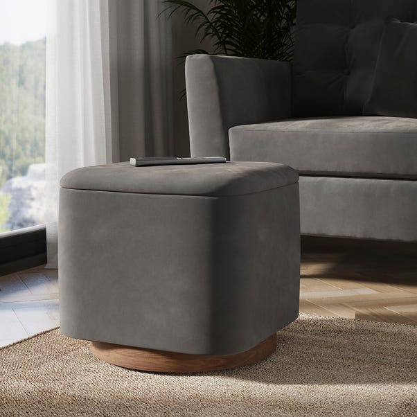 Nia Square Velvet Footstool, Charcoal image 1 of 6