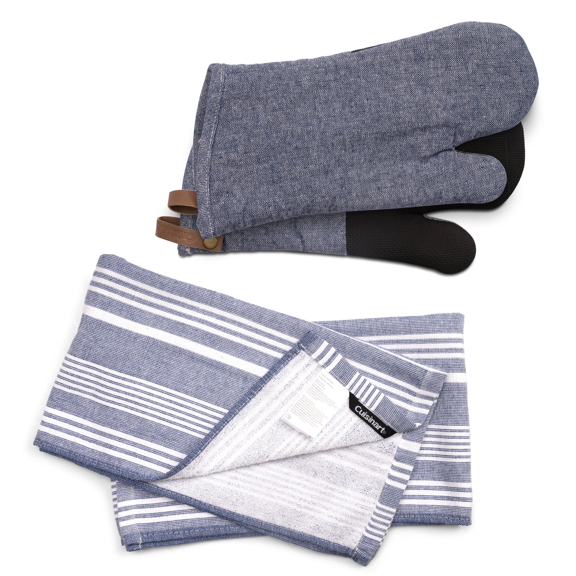 Cuisinart Set Of 2 Blue Striped Tea Towels And Single Oven Gloves Blue