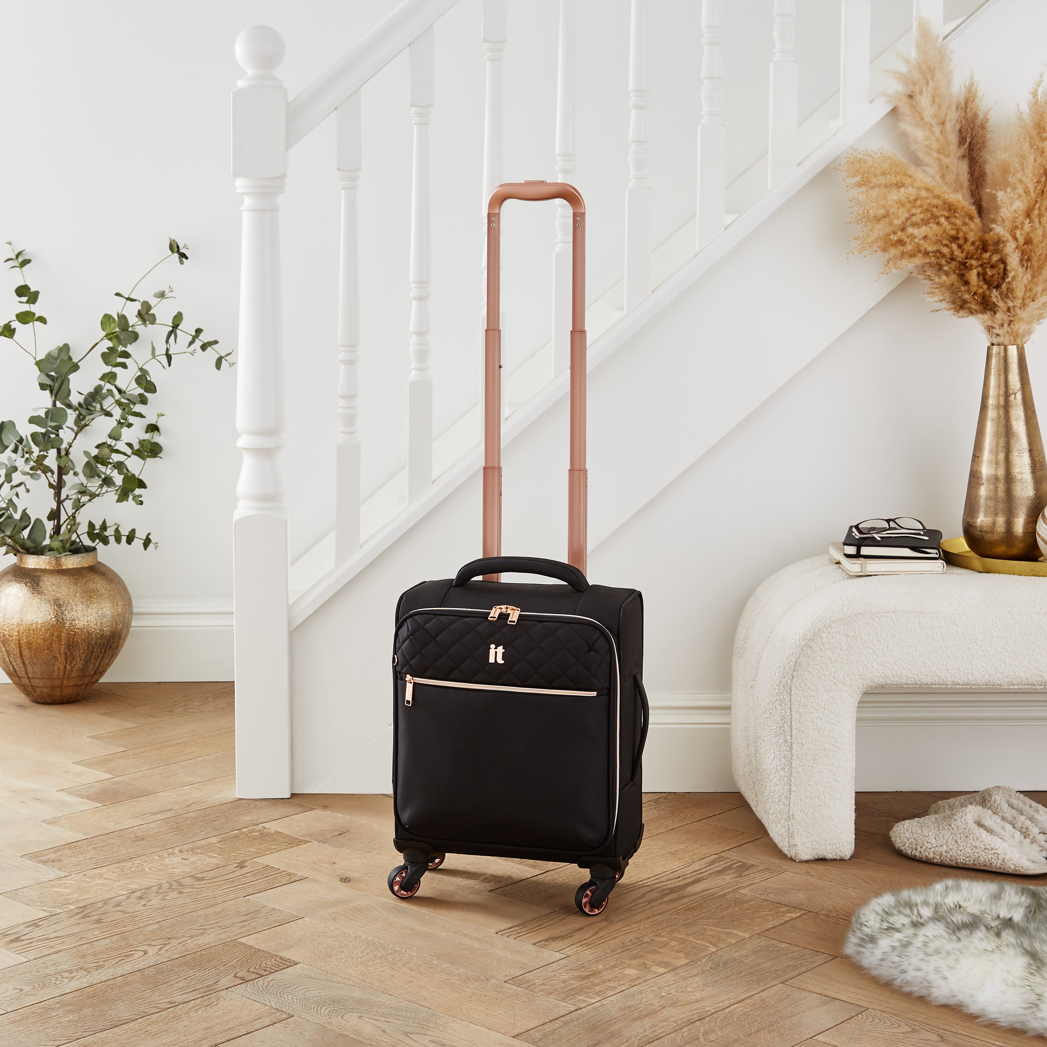 IT Luggage Black u0026 Rose Gold Divinity 4W Suitcase | Dunelm