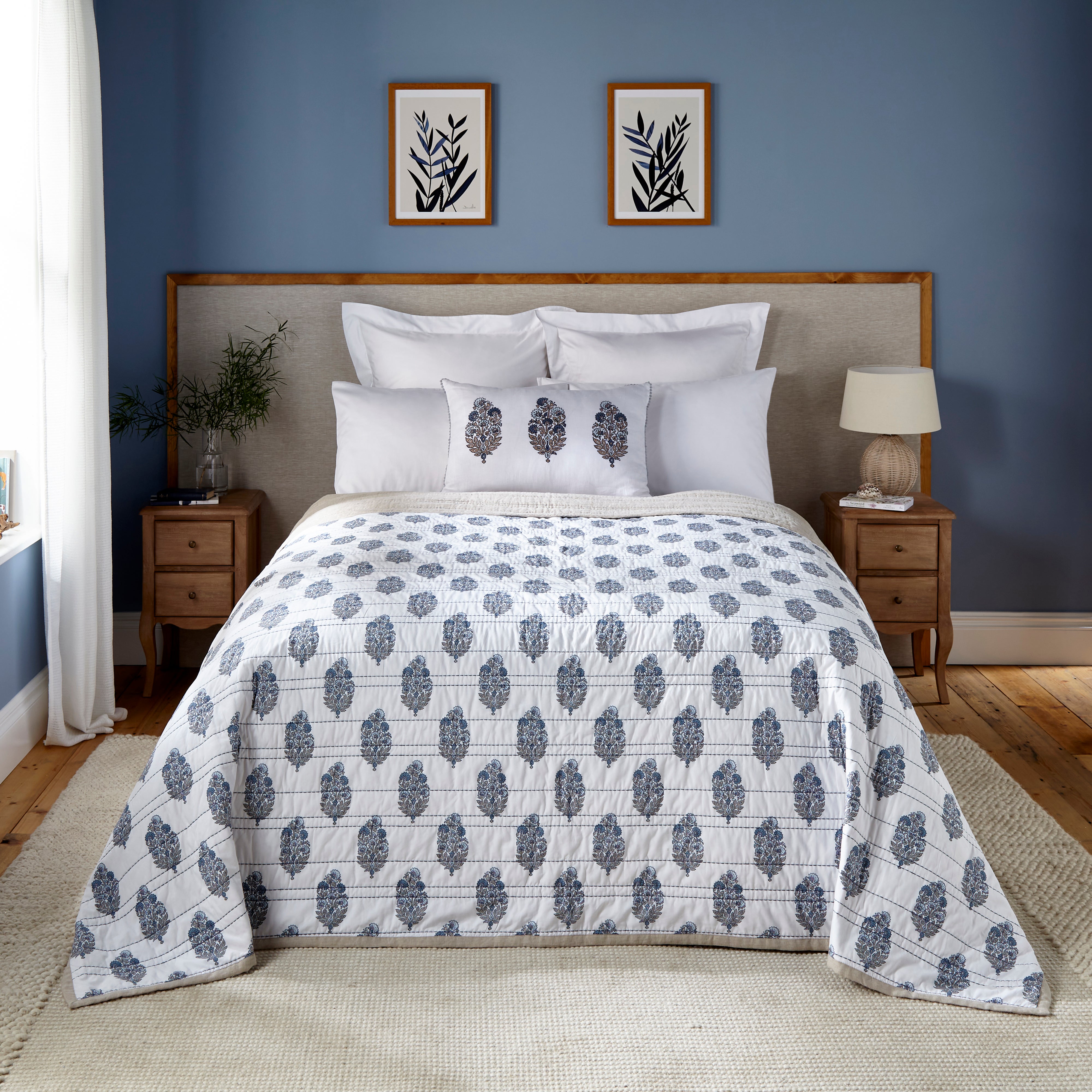 Dorma Eventide 100 Cotton Bedspread Blue
