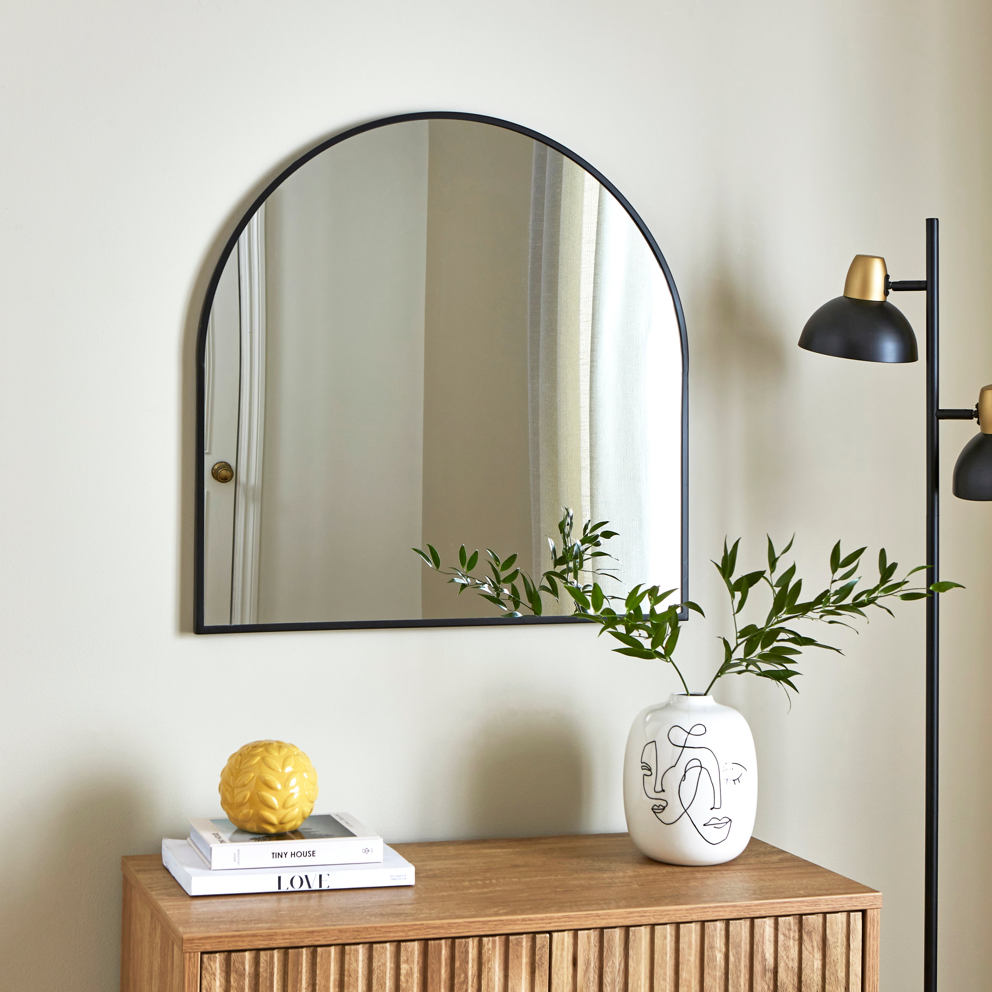 Arch Metal Overmantel Wall Mirror Black