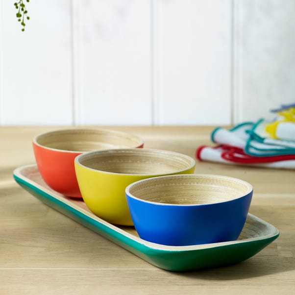 Sur La Table Colour Me Happy Bamboo Tray and Set of 4 Dipping Bowls image 1 of 4