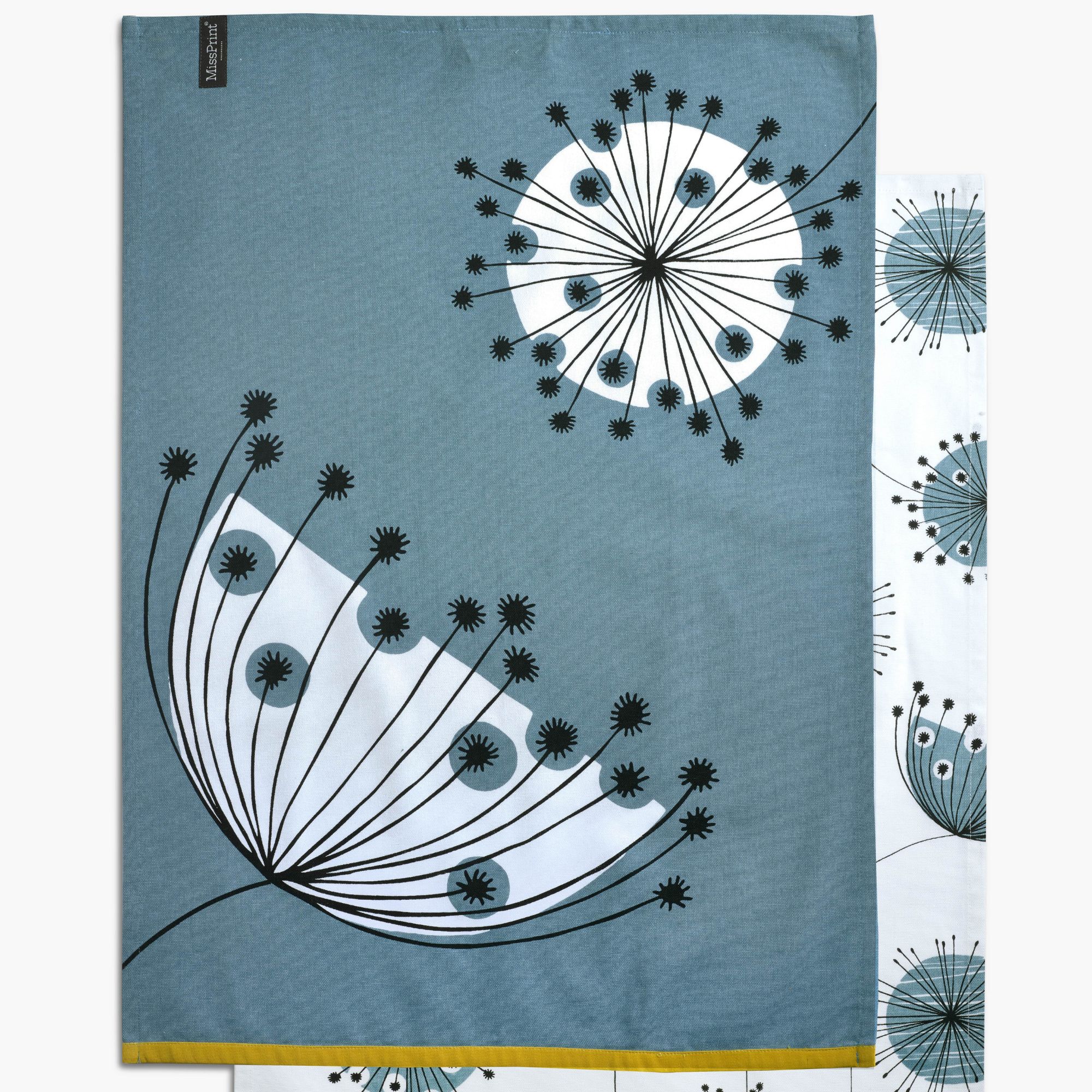 Set Of 2 Missprint Dandelion Tea Towels Blue