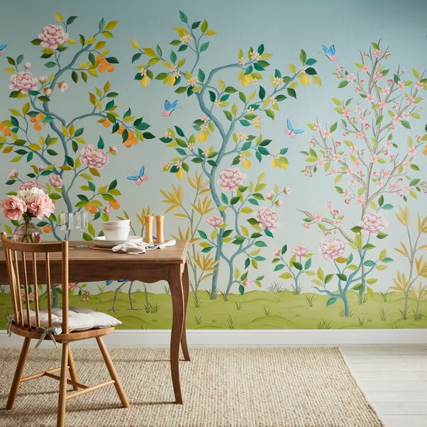 Cranberry and Laine Chinoiserie Floral Mural image 1 of 4