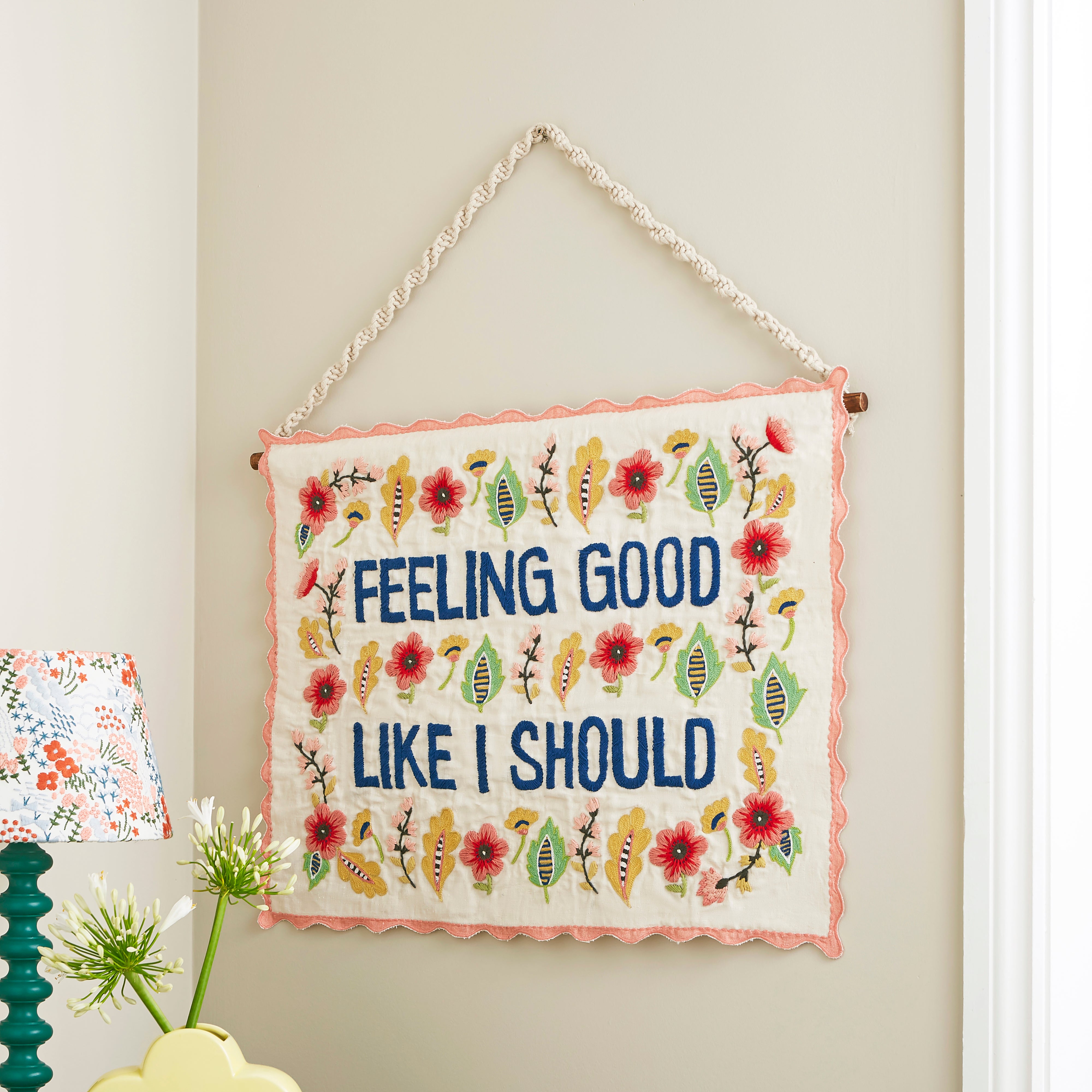 Feeling Good Embroidered Wall Hanging