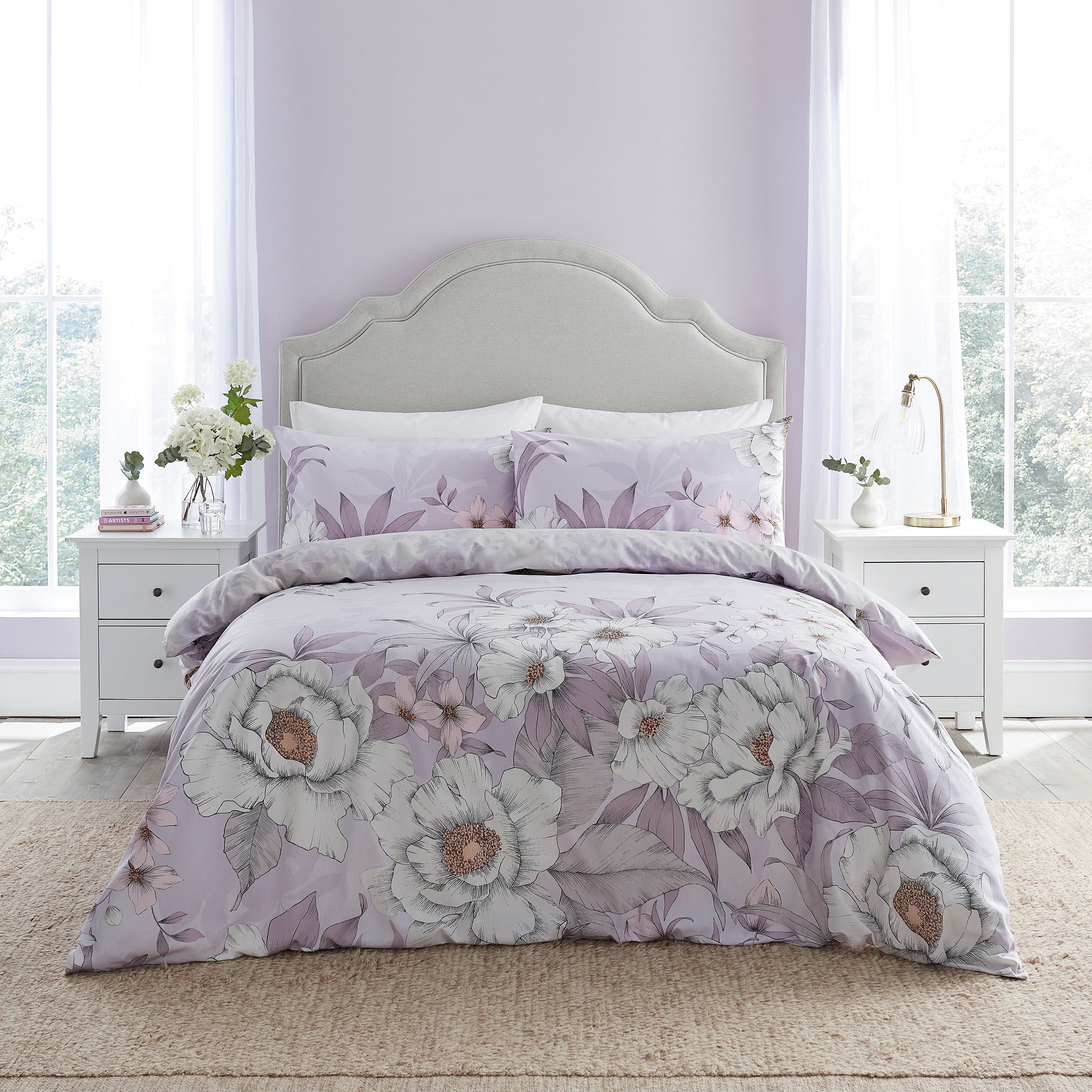 Fareham Floral Duvet Cover Pillowcase Set Lilac