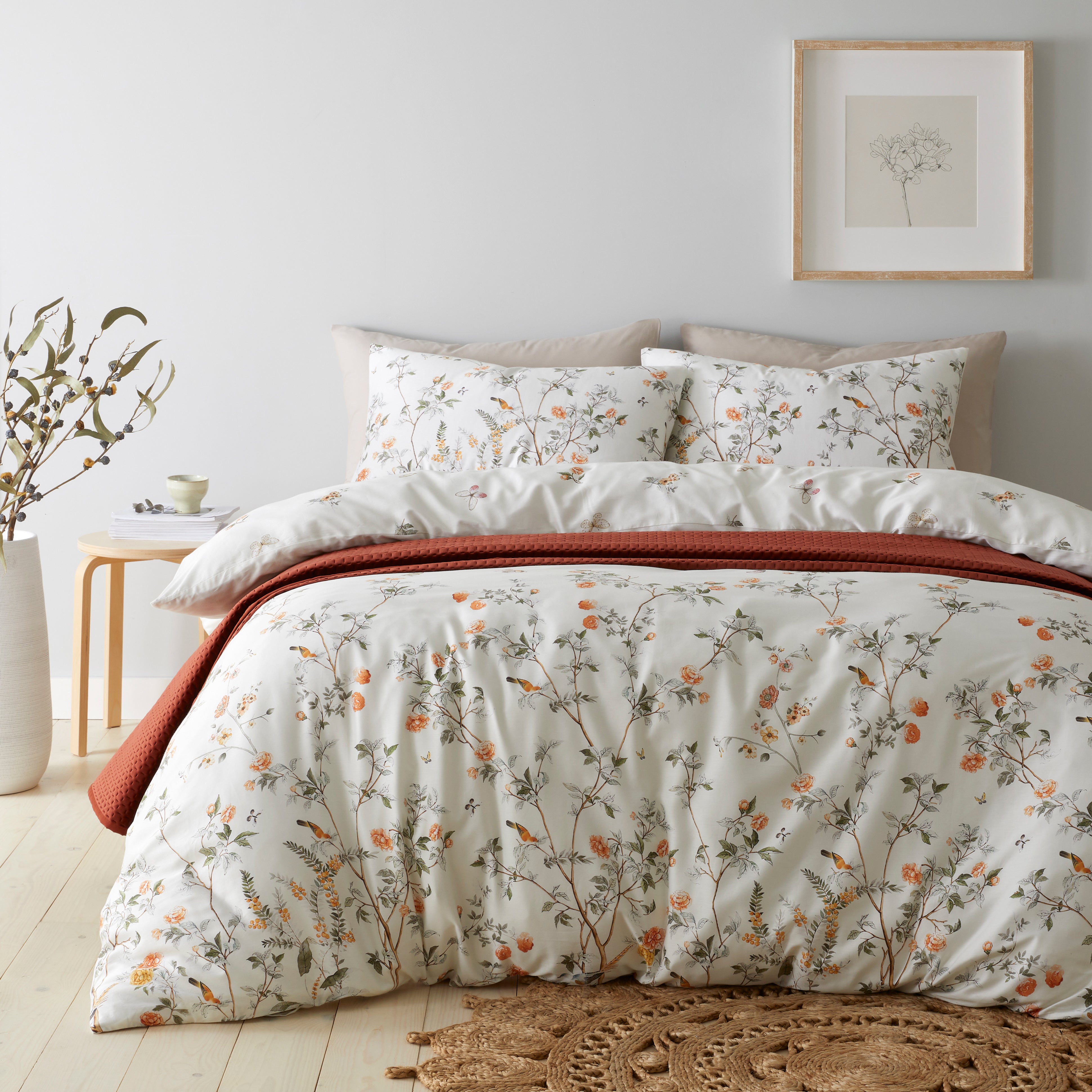 Lavinia Floral Duvet Cover Pillowcase Set White