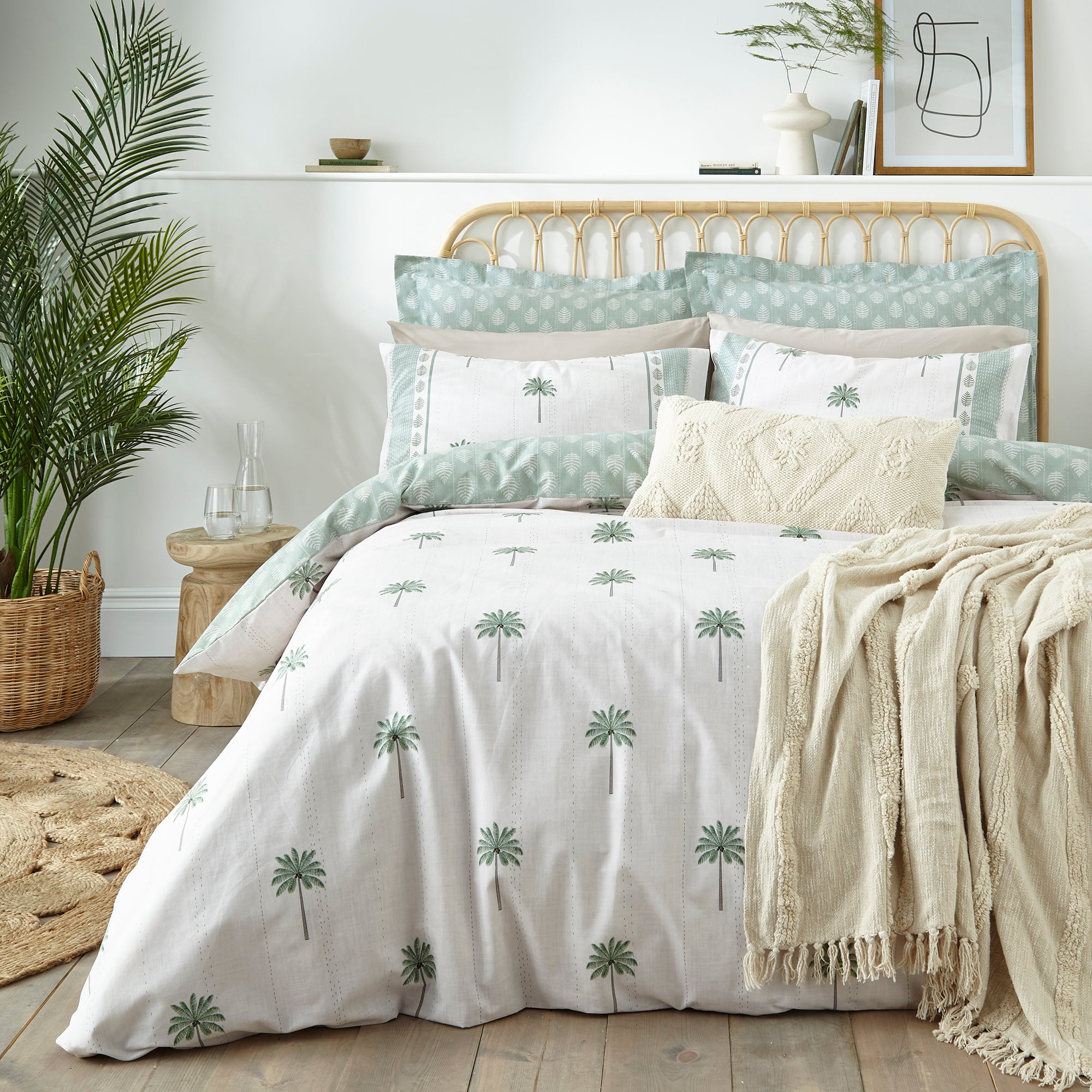 Palm Tree Duvet Cover Pillowcase Set Green