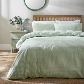 Gingham Light Green Duvet Cover and Pillowcase Set