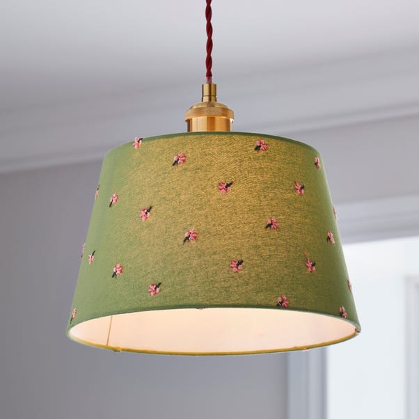 Green Flower Embroidered Tapered Lamp Shade image 1 of 6