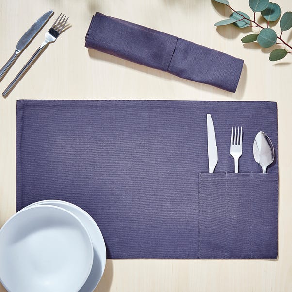 Set of 2 Navy Cutlery Placemats image 1 of 2