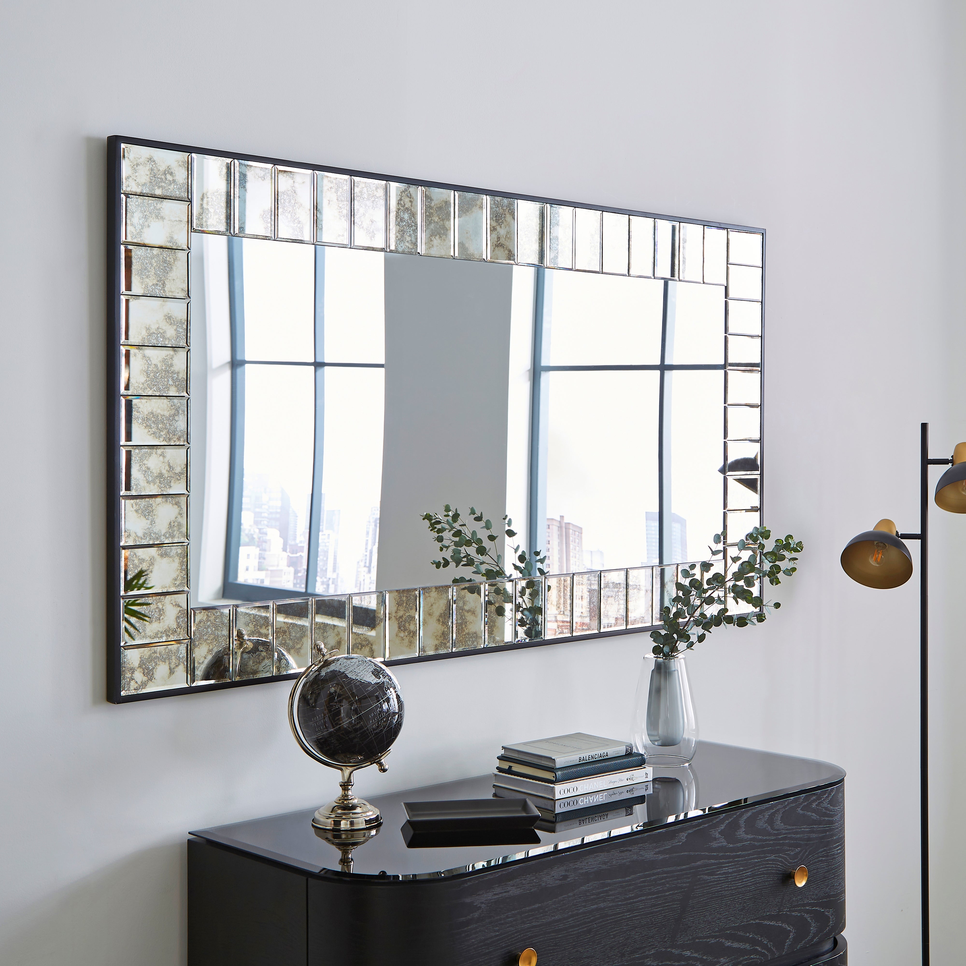 Antique Printed Edge Wall Mirror 150x80cm Silver