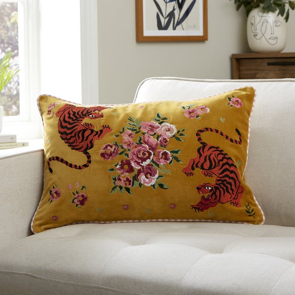 Cotton Velvet Tiger Cushion Dunelm