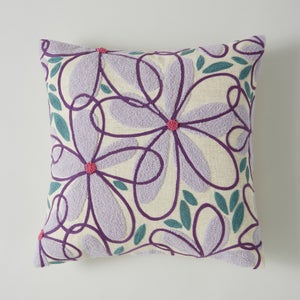 Crewel Work Floral Square Cushion