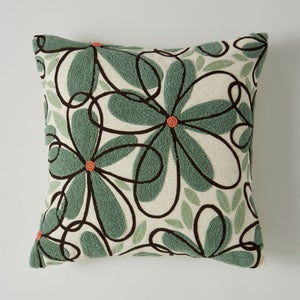 Crewel Work Floral Square Cushion