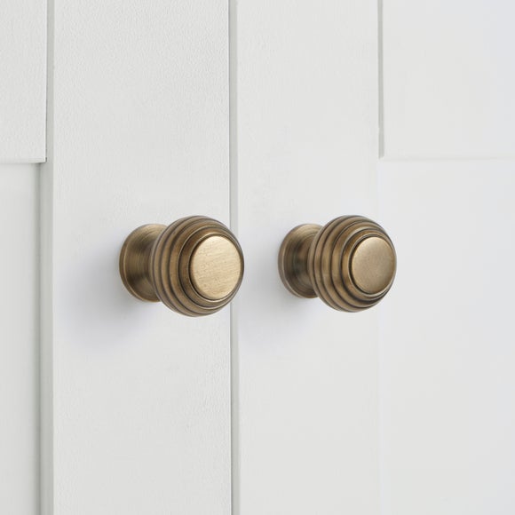 Set of 2 Beehive Antique Brass Door Knobs Dunelm