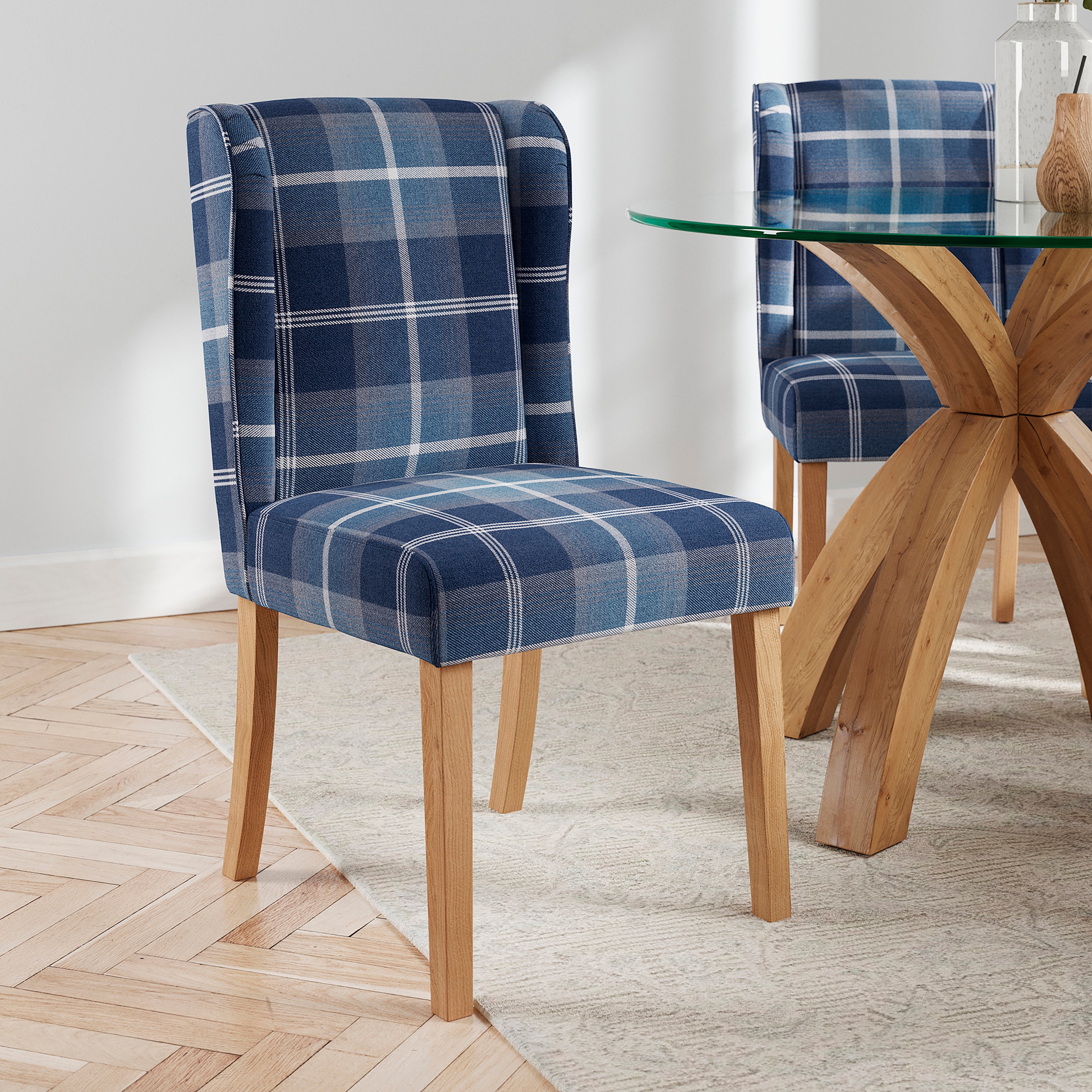 Oswald Set Of 2 Country Check Dining Chairs Navy