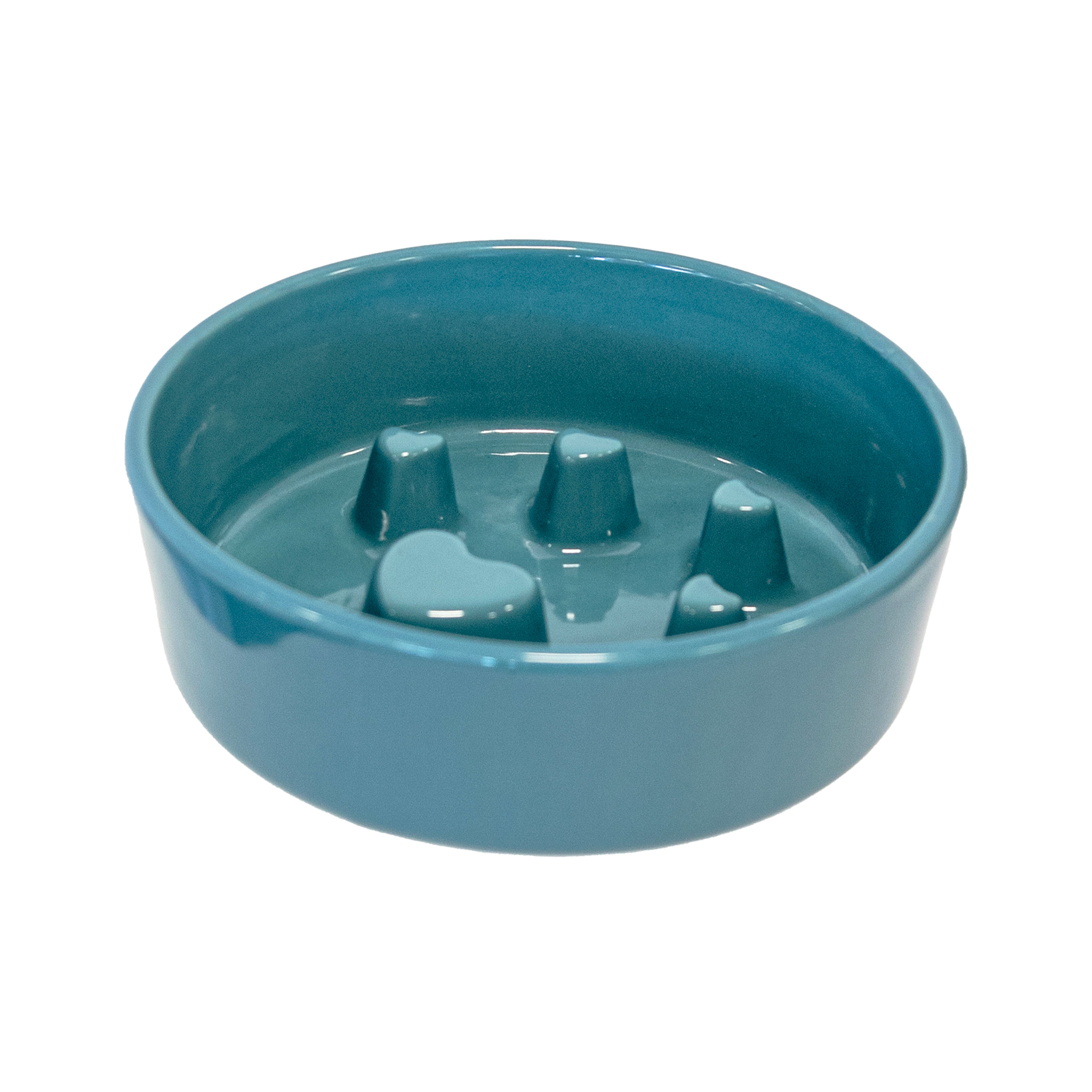 Ceramic Slow Feeder Dog Bowl Teal Blue