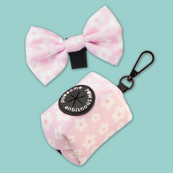 Pink Flowers Poo Bag Holder & Bow Tie Set image 1 of 5