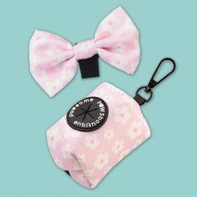 Pink Flowers Poo Bag Holder & Bow Tie Set