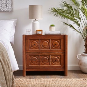 Theodore 2 Drawer Wide Bedside Table, Mango Wood