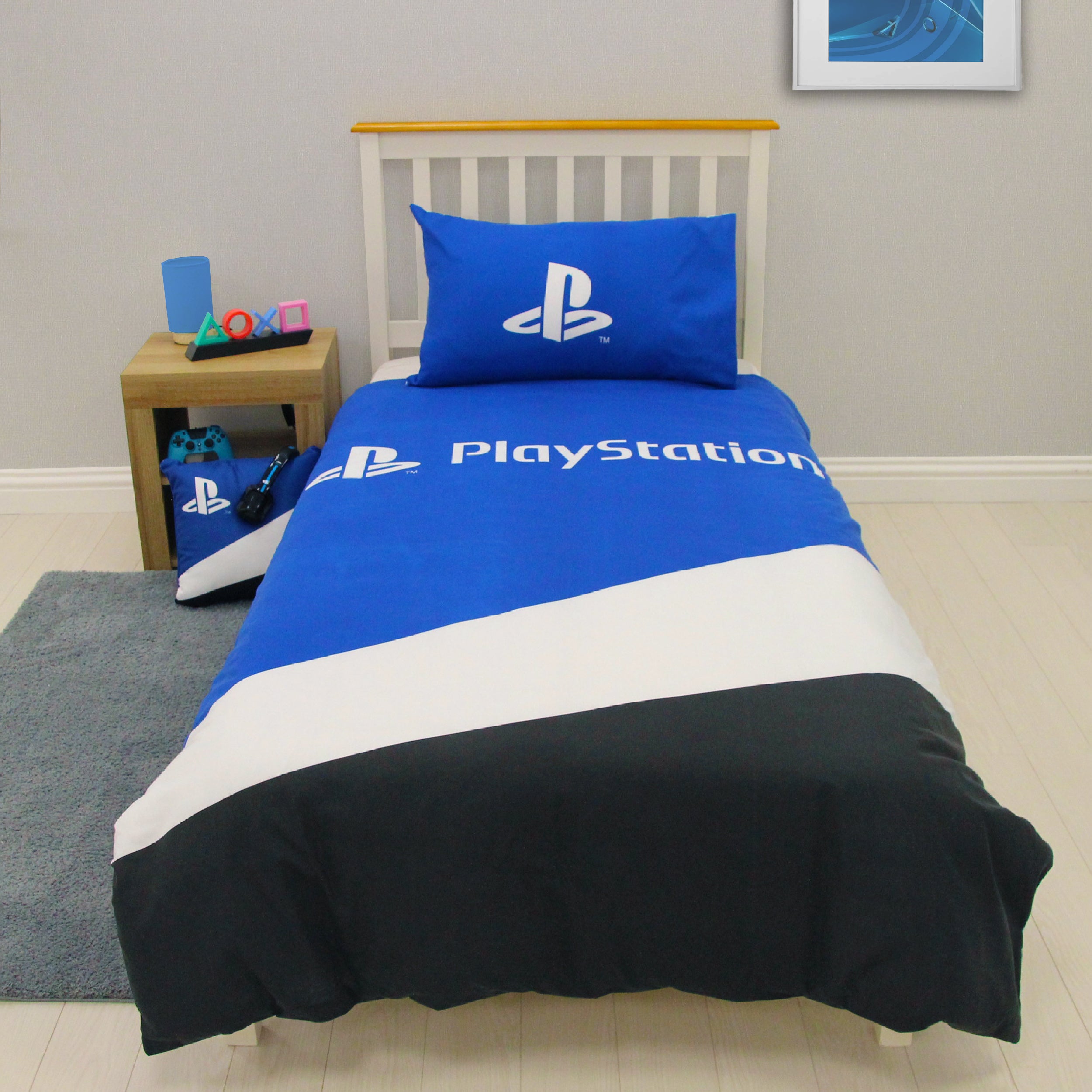 Playstation Duvet Cover Pillowcase Set Single Blue