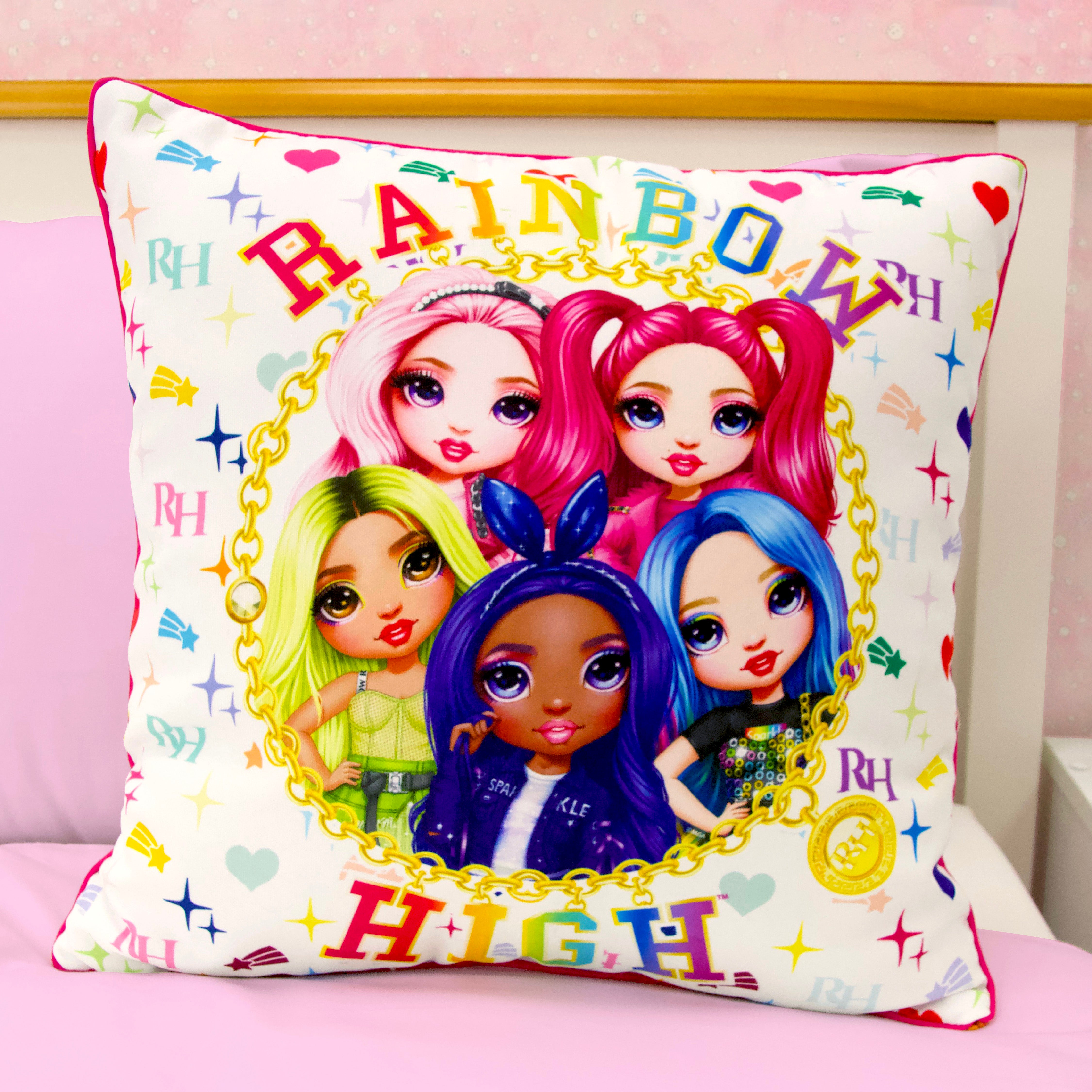 Photos - Pillowcase Rainbow High Sparkle Cushion Pink/Blue/Yellow 