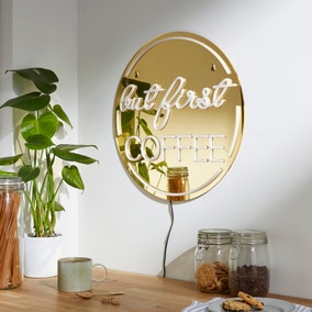 But First Coffee Indoor Outdoor Mirrored Neon Sign