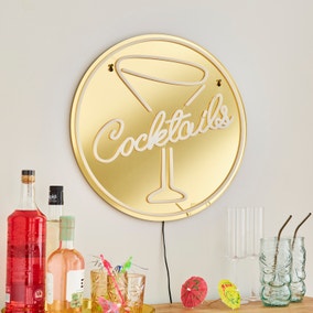 Cocktail Indoor Outdoor Mirrored Neon Sign