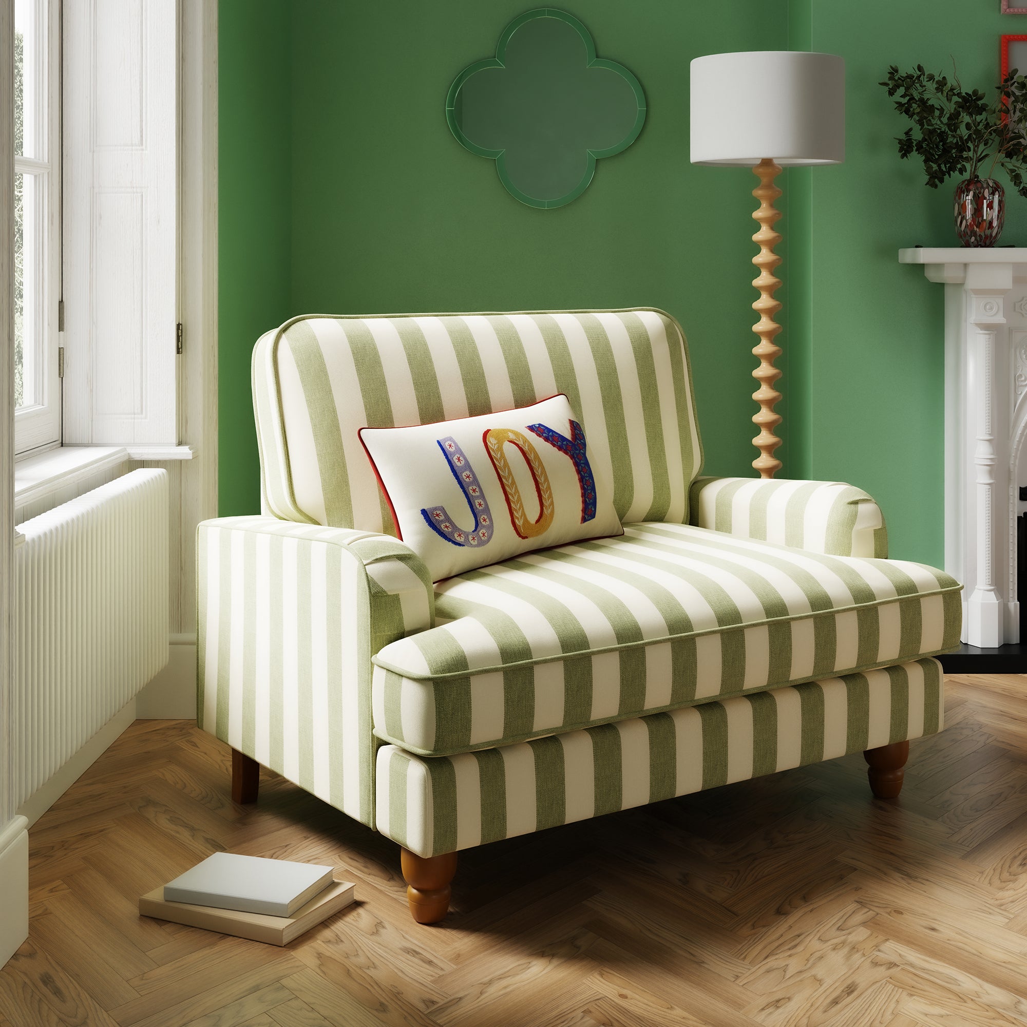 Beatrice Woven Striped Snuggle Chair Olive