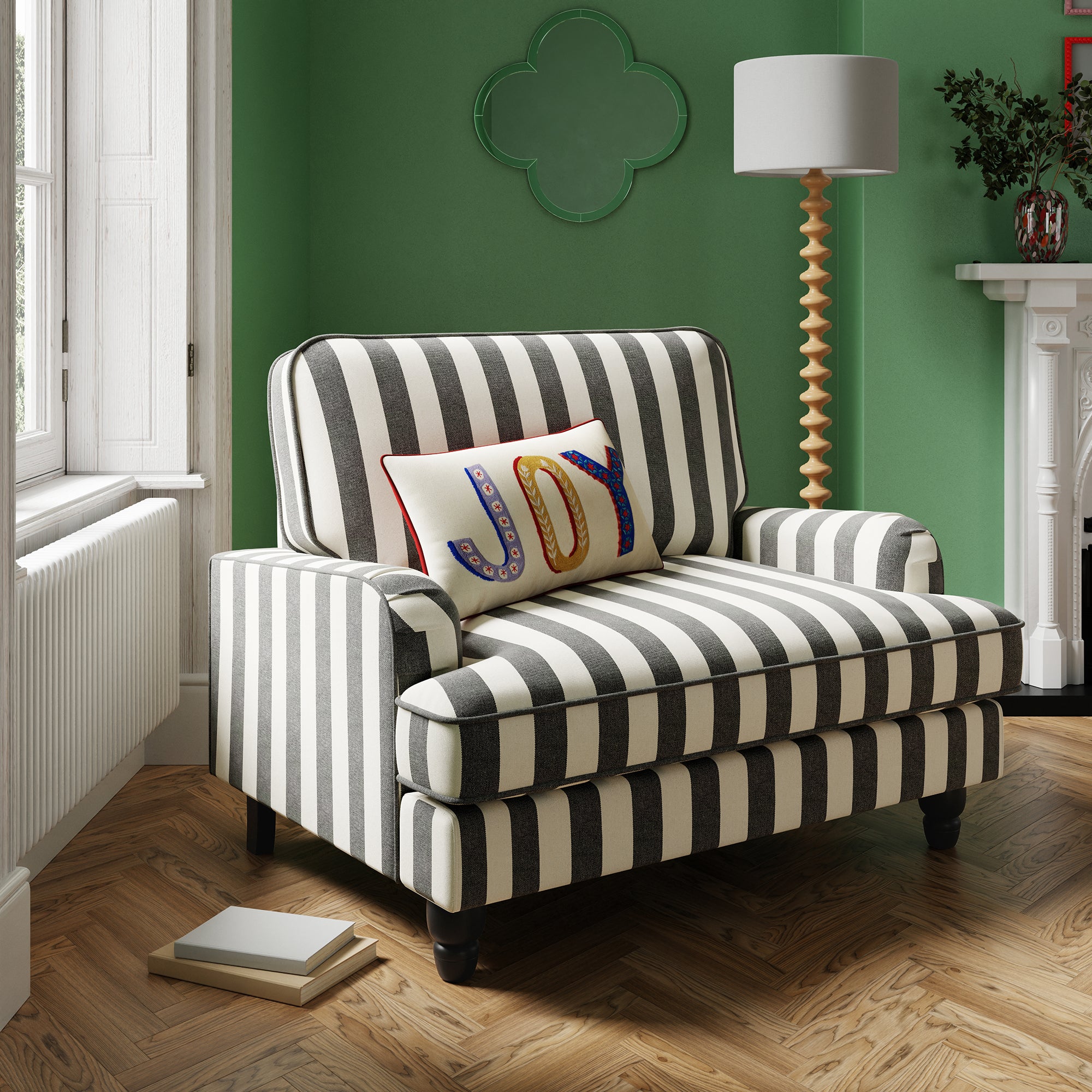 Beatrice Woven Striped Snuggle Chair Black