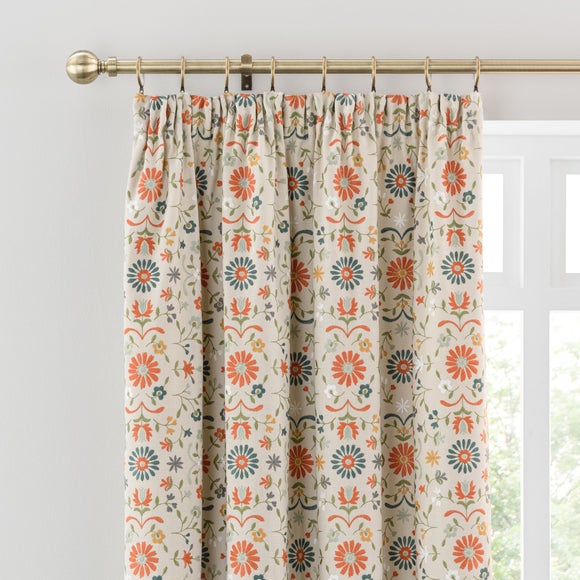 View Folk Floral Pencil Pleat Curtains View Folk Floral Pencil Pleat Curtains