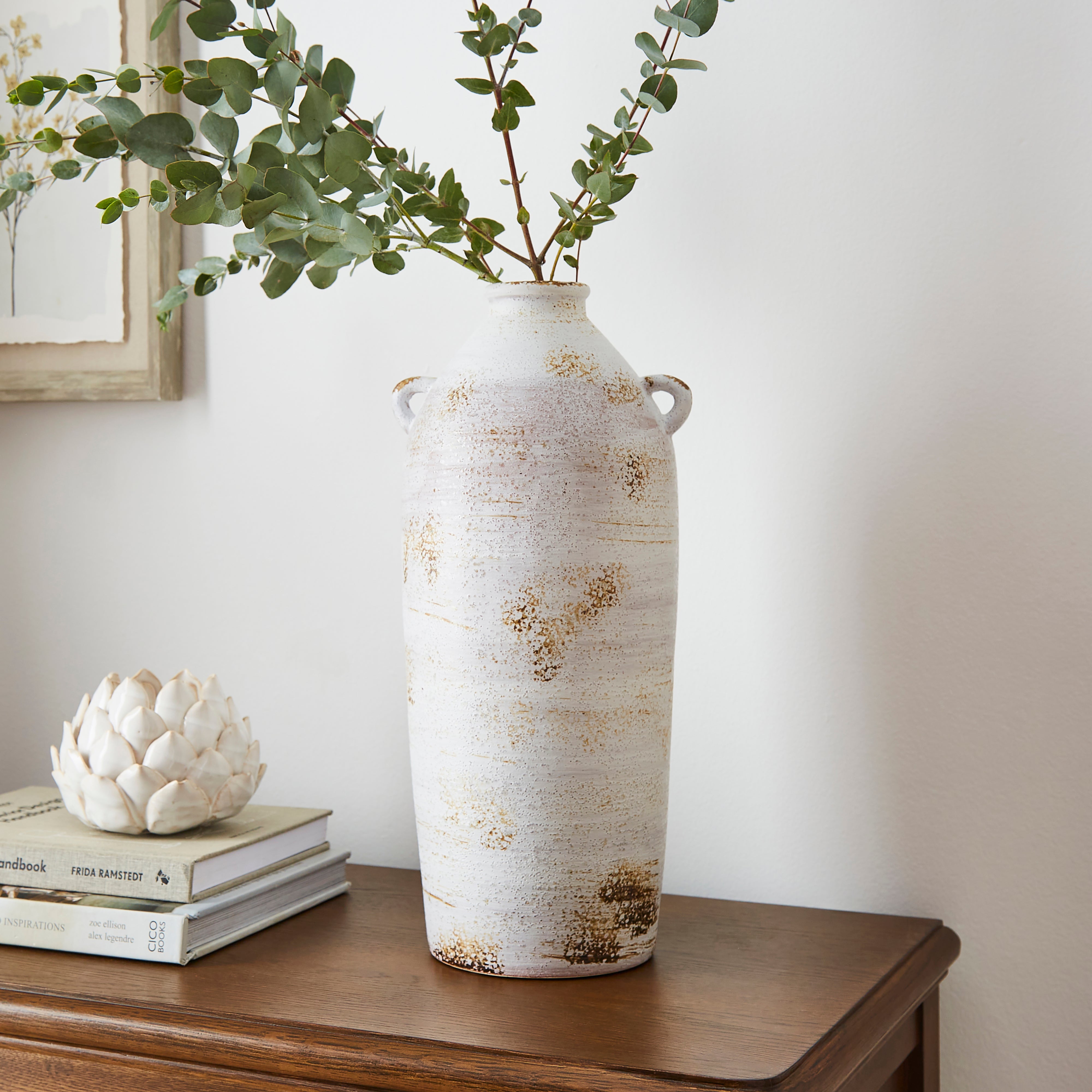 Tall Stone Bottle Vase with Handles | Dunelm