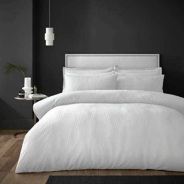 Hotel Geometric Jacquard White Duvet Cover & Pillowcase Set image 1 of 4