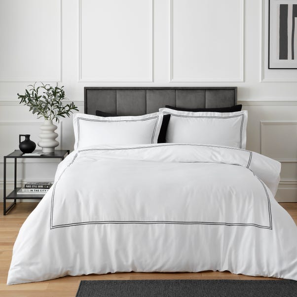 Hotel Double Sateen Stitch White Duvet Cover & Pillowcase Set image 1 of 4