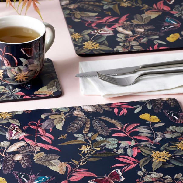 Set of 4 Kew Midnight Floral Rectangle Placemats image 1 of 3