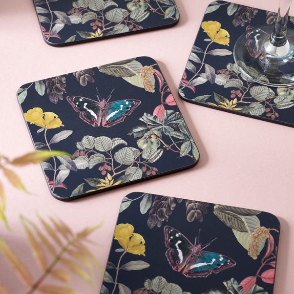 Set of 4 Kew Midnight Floral Coasters image 1 of 2
