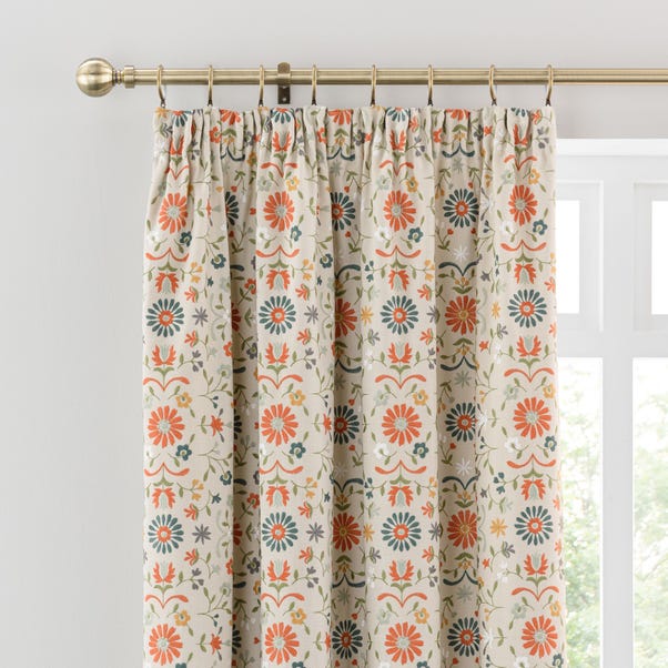 Folk Floral Natural Pencil Pleat Curtains image 1 of 9